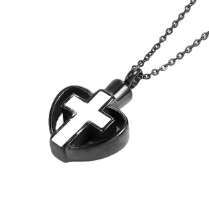 Collier urne cœur noir gothique avec pendentif croix pour bijoux commémoratifs