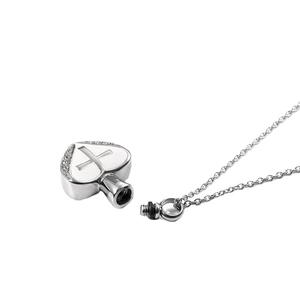 Collana a cuore per ceneri in argento con croce e zirconi per gioielli ricordo