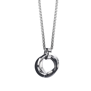 Unisex-Halskette aus Titanstahl mit drei Ringen und Boxkette in Schwarz und Silber