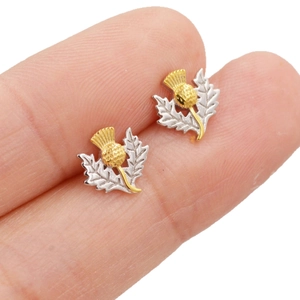 Orecchini a perno con cardo scozzese vintage in metallo bicolore argento e oro