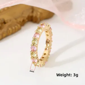 3mm yellow and pink zircon eternity ring in gold finish for women, 3g weight