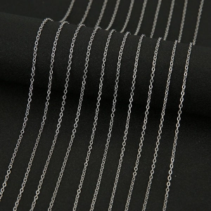 Macro detail of silver-plated copper O-link chain showing uniform oval link structure