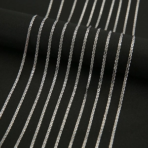 Detail view of silver-plated copper hip hop chain necklace on black velvet display stand
