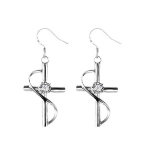 Silberne Kreuzohrringe für Damen mit Kristallzirkon und eleganten Metallhaken-Details
