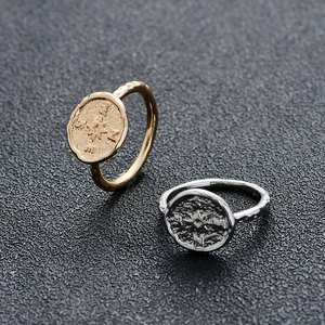 Vintage style compass rings in gold and silver finish with E-S-W-N coin design
