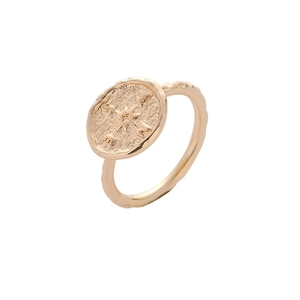 Vintage gold compass ring featuring engraved cardinal directions and a textured band