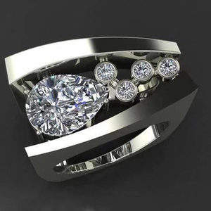 Modern geometric copper ring featuring a large pear-cut diamond and silver-plated finish