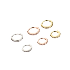 Copper micro-pave zircon cartilage earrings and nose rings in silver, gold, and rose gold
