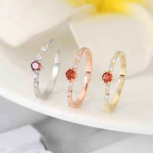 Fashion Copper Gold Plated Red Zirconia Ring For Women Elegant Geometric Round Engagement Wedding Fine Finger Ring Jewelry