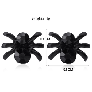 Minimalist 3D black spider stud earrings for women and men with dark aesthetic gemstones