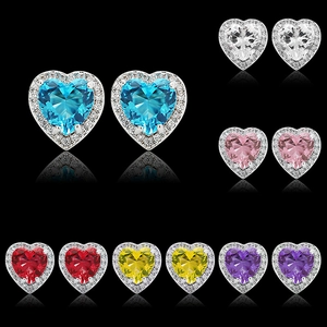 Collectie hartvormige zirkoon oorbellen in zes kleuren met een halo van diamanten