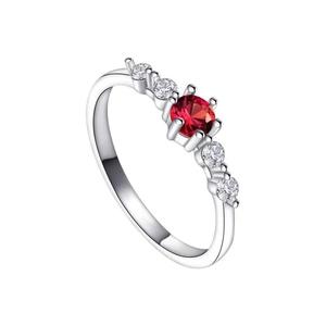 Elegant copper plated silver ring with round red ruby and white accent stones
