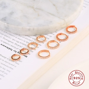 S925 sterling silver rose gold mini hoop earrings with sparkling zircon diamonds