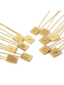 Golden titanium steel square alphabet letter pendant necklace set with delicate link chains