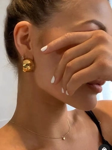 Boucles d'Oreilles Créoles Chunky en Forme de C pour Femmes Bijoux de Mode Minimalistes Géométriques Plaqué Or Argent