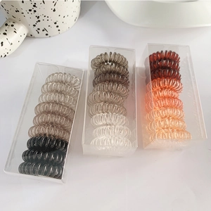 Three-pack set of high-elasticity spiral hair ties in transparent gradient colors