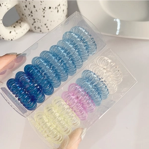 Colorful spiral phone cord hair ties set in a clear box with high elasticity for women