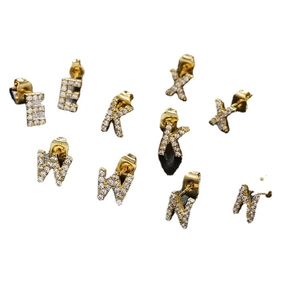 925 silver needle gold initial earrings with zircon micro-paving in letter shapes