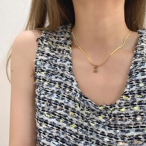 Detail van een gouden titanium stalen slangenketting met een minimalistische letter Z