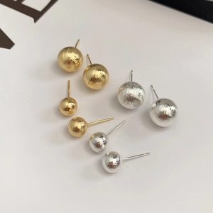 925 Sterling Silver Earring Post Minimalist Brushed Round Ball Stud Earrings Gold Silver Plated Copper Small Ball Jewelry For Women
