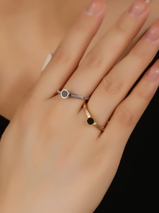 Detail of Roman numeral ring with black round inlay and shimmering pavé zircons