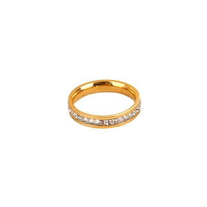 Elegant gold eternity ring with square cut clear cubic zirconia in a minimalist style