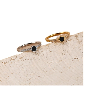 Classic Roman numeral titanium steel ring with black round stone and side diamond accents