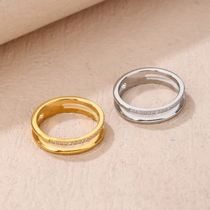 Titanium Steel Double Layer Ring For Women Hollow Micro Inlaid Zirconia CNC Fashion Finger Ring Jewelry Gift