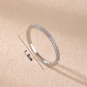 Elegant silver titanium steel ring featuring half-circle pavé diamonds with 1.8cm diameter
