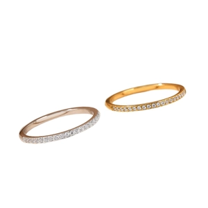 Minimalist gold and silver titanium steel rings with half-circle micro-pave zircon stones