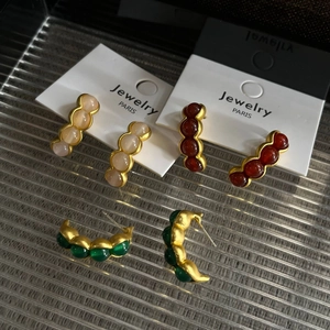 Pendientes de Botón de Vaina de Guisante Oro Mate Retro Con Poste de Plata de Ley 925 Diseño de Piedra Colorida Pendientes Mujer Joyería