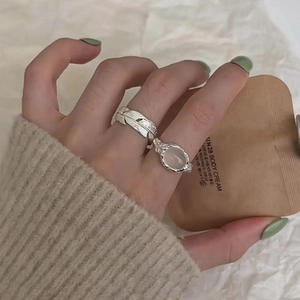 Vintage Brass Real Gold Plated Feather Ring White Cat Eye Stone Minimalism Adjustable Open Ring For Women Jewelry Gift