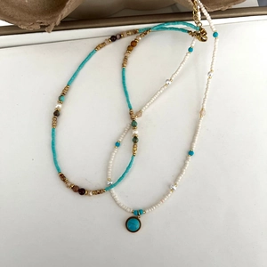 Bohemian Titanium Steel Natural Stone Beaded Necklace For Women Handmade Freshwater Pearl Choker Summer Beach Fashion Jewelry