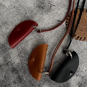 Minimalist Leather Pouch Necklace Mini Hanging Neck Glasses Bag Retro Snap Button Coin Purse Long Strap Necklace For Women