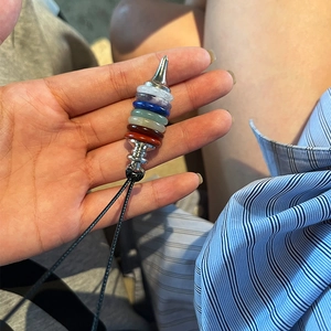 Seven Chakra Natural Stone Pendulum Pendant Necklace Healing Crystal Geometrical Cone Sweater Chain For Women Jewelry