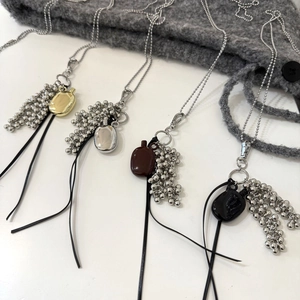 Water bottle pendant necklace with grape fringe and leather tassels in four colors