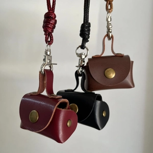 Vintage Mini Lederbeutel Anhänger Halskette Retro Münzbörse Kopfhörertasche Lange Geflochtene Seil Pulloverkette Für Damen
