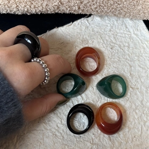 Vintage Achat Ring Set Für Damen Französisch Einfache Schwarz Rot Grün Stein Ringe Legierung Breite Hohle Ring Finger Schmuck