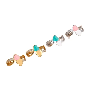 Bague cœur émaillé rose avec zircons, finitions or rose et argentées