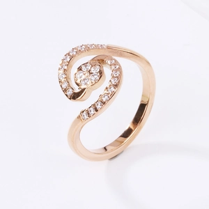 Elegant rose gold spiral ring with flower design and sparkling zircon pavé for women