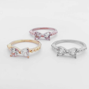 Bague en Acier au Titane avec Nœud Papillon Doux avec Zirconium en Forme de Cœur Or Argent Or Rose Électroplaqué Bijoux Femme