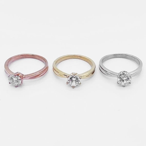 Bagues solitaires classiques à six griffes en or rose, or et argent pour femmes