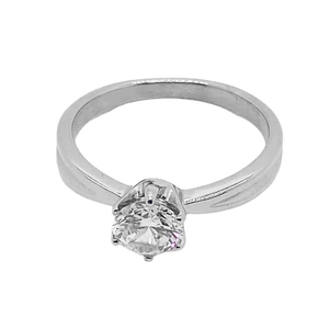Bague de fiançailles solitaire élégante à six griffes avec zircon rond en finition argent