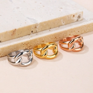 Damen Personalisierter Hohlkette Ring Edelstahl Chunky Link Ring Gold Roségold Silber Valentinstag Geschenk Schmuck