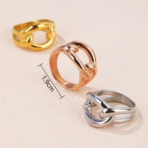 Set mit drei hohlen Gliedringen in Gold Roségold und Silber 1.9cm Edelstahlring Set