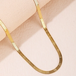Titanium Steel Gold Plated Herringbone Snake Chain Necklace With Roman Numerals Greek Key Pattern Heart Pendant Women