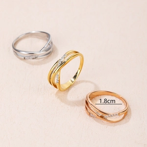 Three-color titanium steel rings in gold, silver and rose gold with pavé-set stones