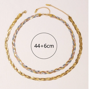 Colliers tressés en acier titane, coloris or et tricolore, avec longueur de 44+6cm