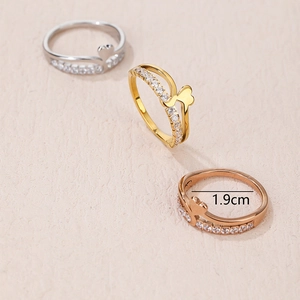 Bague double couche élégante en forme de cœur avec diamants en argent, or et or rose