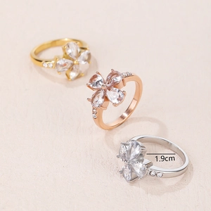 Anelli a farfalla di lusso in oro, oro rosa e argento con pietre di zircone lucide